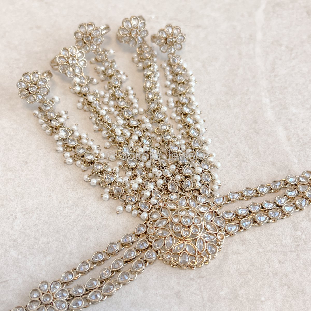 Seema Hand Harness - Pearl - SOKORA JEWELSSeema Hand Harness - Pearl