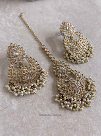 Seema Large Earring and Tikka set - SOKORA JEWELSSeema Large Earring and Tikka set