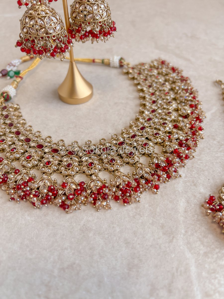 Seema Necklace set - Red - SOKORA JEWELSSeema Necklace set - Red