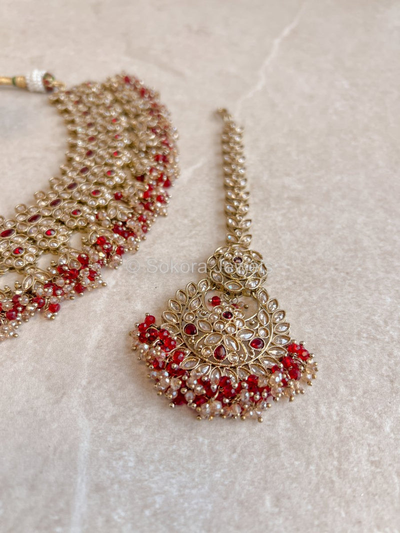 Seema Necklace set - Red - SOKORA JEWELSSeema Necklace set - Red