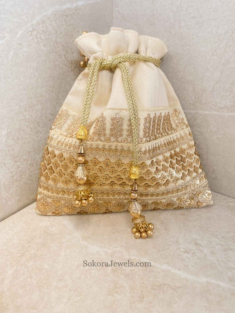 Sequin Detail Potli Bag - Cream - SOKORA JEWELSSequin Detail Potli Bag - Cream