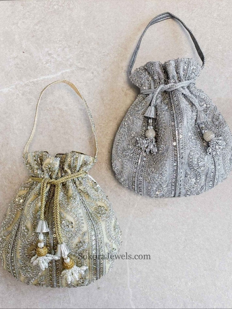 Sequin & Thread Detail Potli Bag - 2 Colour Options - SOKORA JEWELSSequin & Thread Detail Potli Bag - 2 Colour Options