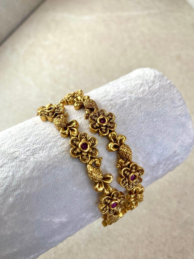 Set of 2 Bird Motif Bangles - Ruby - SOKORA JEWELSSet of 2 Bird Motif Bangles - RubyBANGLES