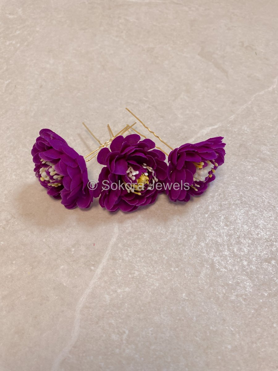 Set of 3 Flower Hair Pieces - 6 Colours - SOKORA JEWELSSet of 3 Flower Hair Pieces - 6 Colours