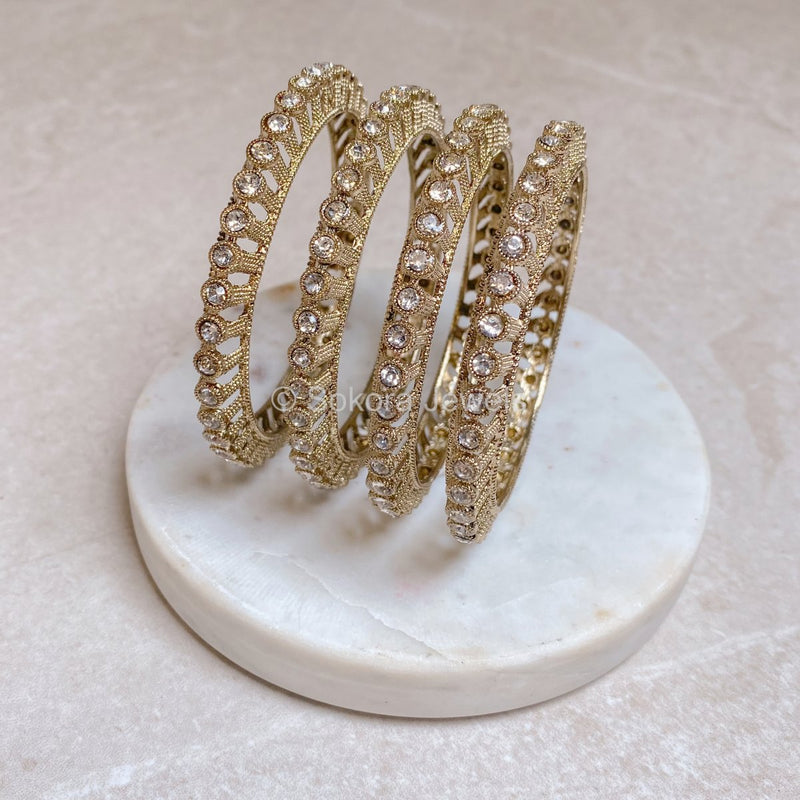 Set of 4 High Gold & Clear Stonework Bangles - SOKORA JEWELSSet of 4 High Gold & Clear Stonework BanglesBANGLES