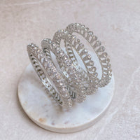 Set of 4 High Silver & Clear Stonework Bangles - SOKORA JEWELSSet of 4 High Silver & Clear Stonework BanglesBANGLES