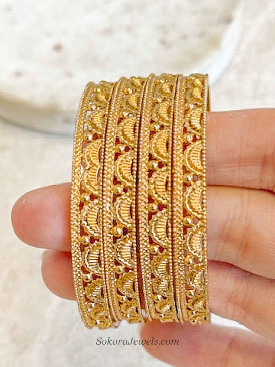 Set of 4 Intricate Crescent Design Kada Bangles - SOKORA JEWELSSet of 4 Intricate Crescent Design Kada BanglesBANGLES