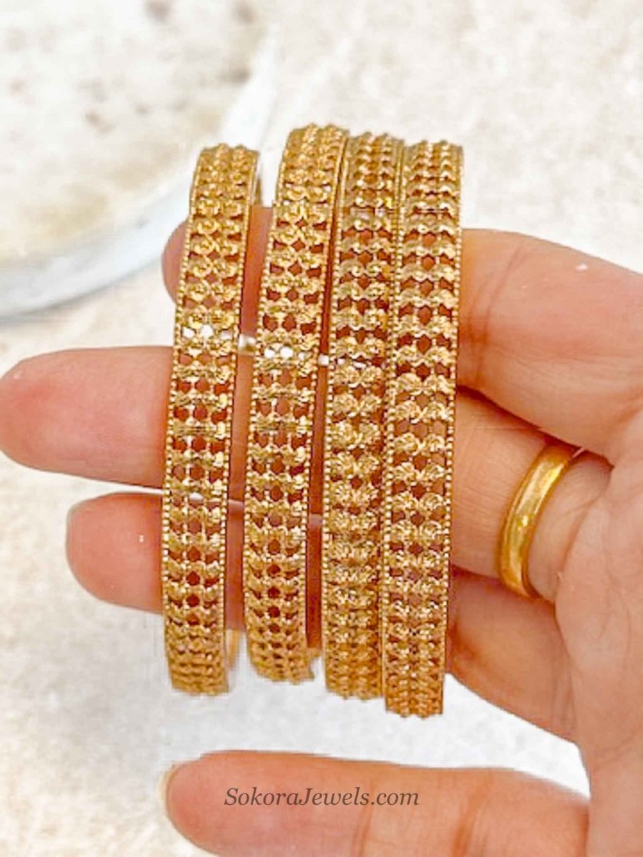 Set of 4 Intricate Gold Kada Bangles - SOKORA JEWELSSet of 4 Intricate Gold Kada BanglesBANGLES