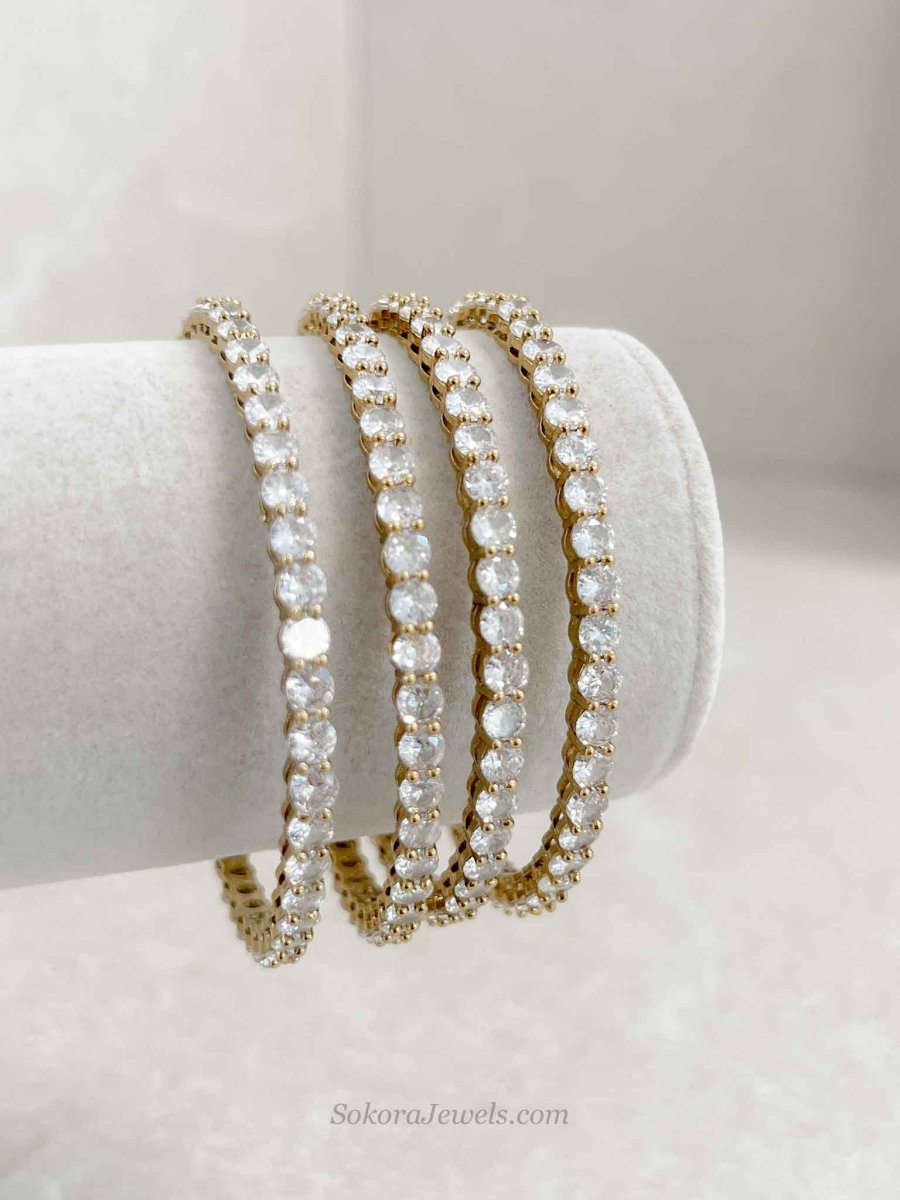 Set of 4 Muted Gold Zircon Bangles - SOKORA JEWELSSet of 4 Muted Gold Zircon BanglesBANGLES