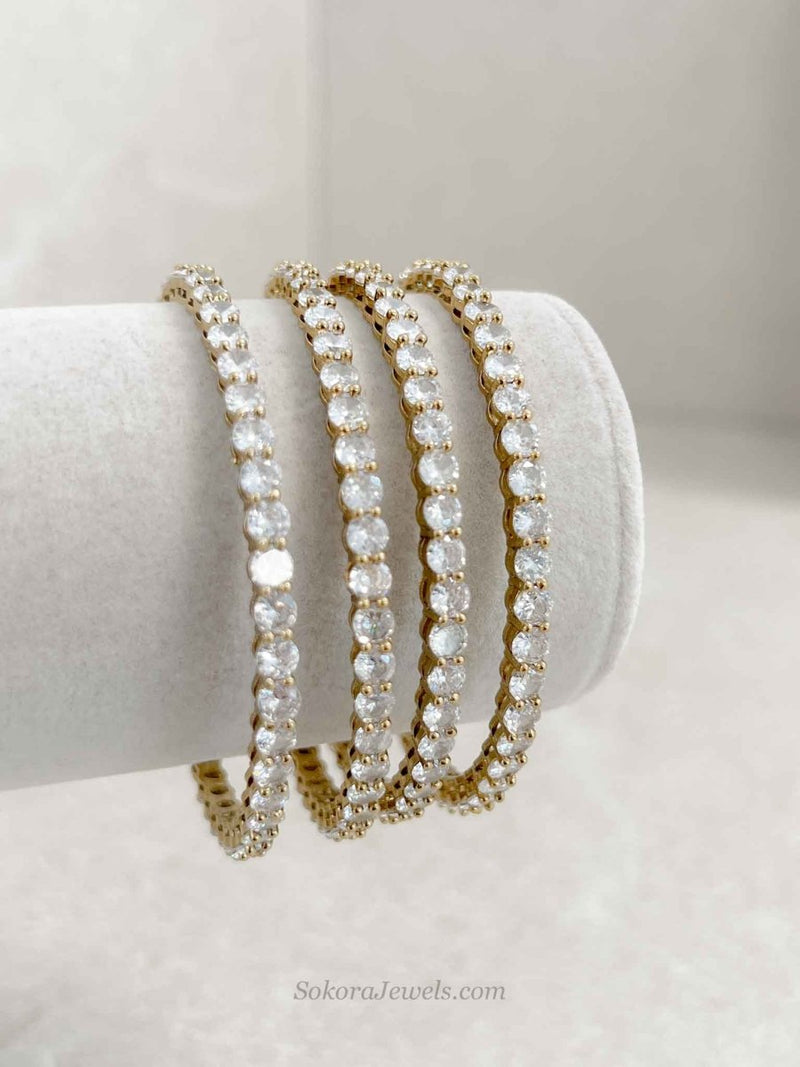 Set of 4 Muted Gold Zircon Bangles - SOKORA JEWELSSet of 4 Muted Gold Zircon BanglesBANGLES