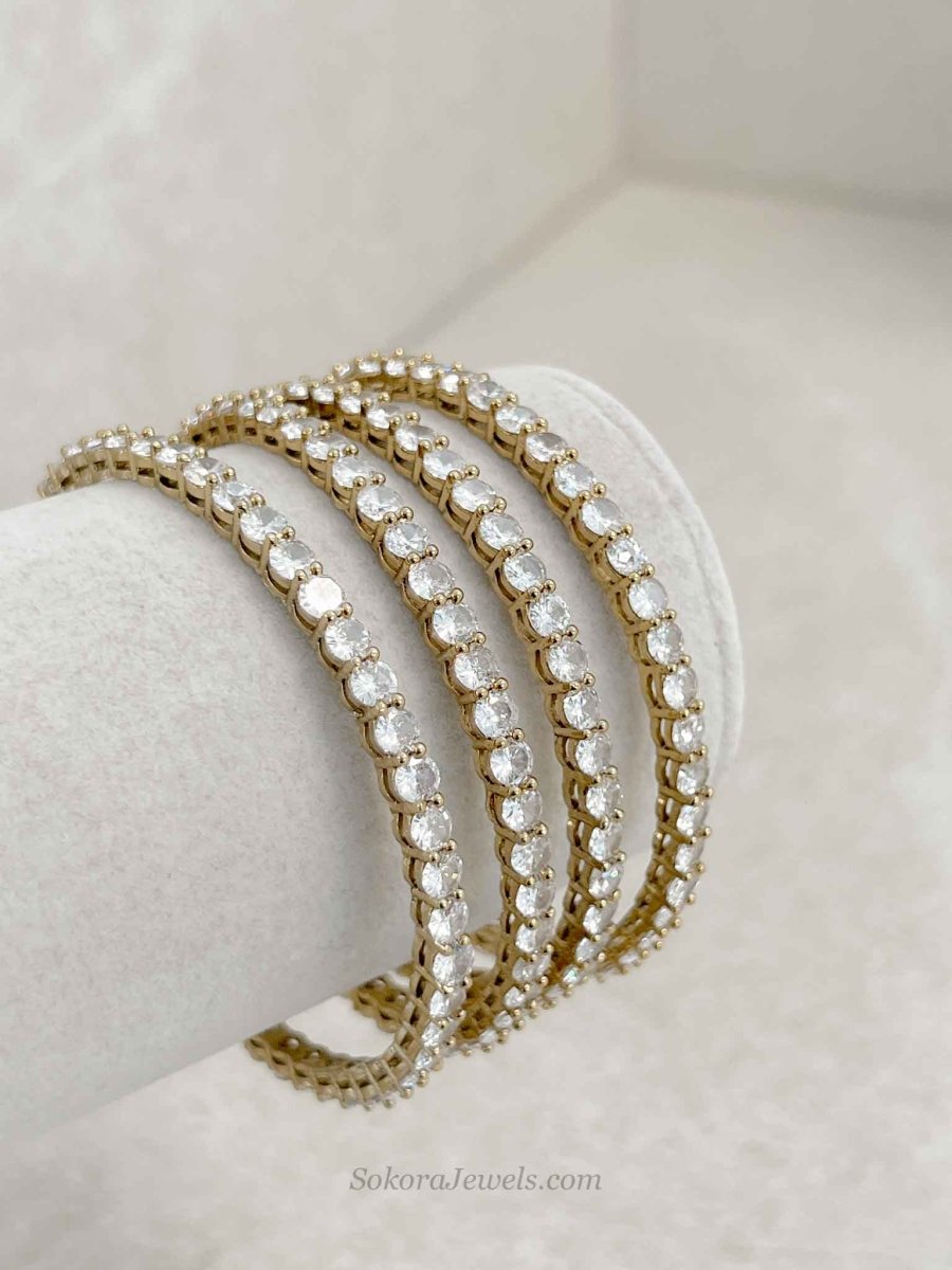 Set of 4 Muted Gold Zircon Bangles - SOKORA JEWELSSet of 4 Muted Gold Zircon BanglesBANGLES