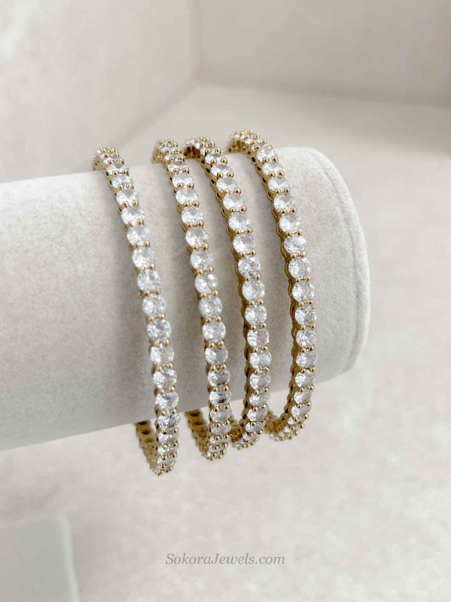 Set of 4 Muted Gold Zircon Bangles - SOKORA JEWELSSet of 4 Muted Gold Zircon BanglesBANGLES