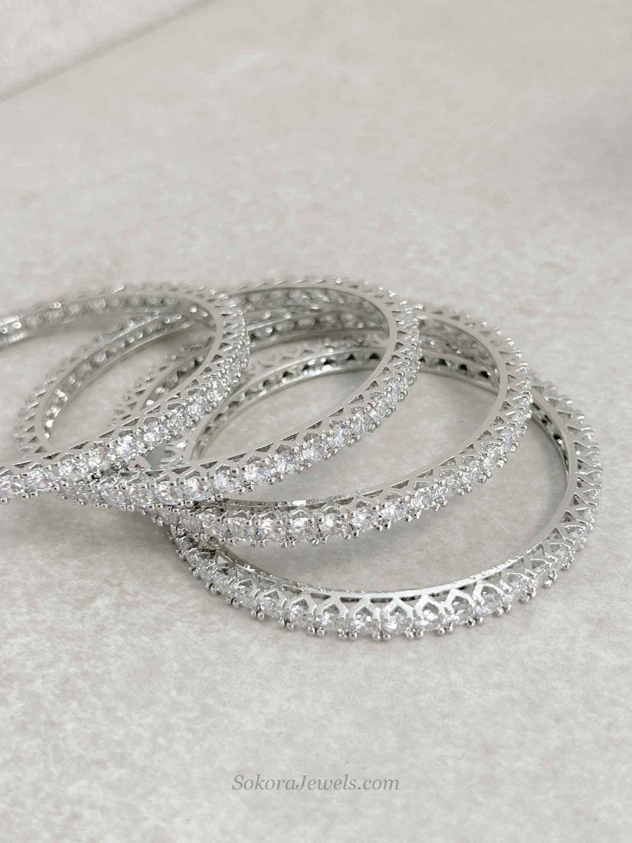 Set of 4 Silver Zircon Bangles - SOKORA JEWELSSet of 4 Silver Zircon BanglesBANGLES