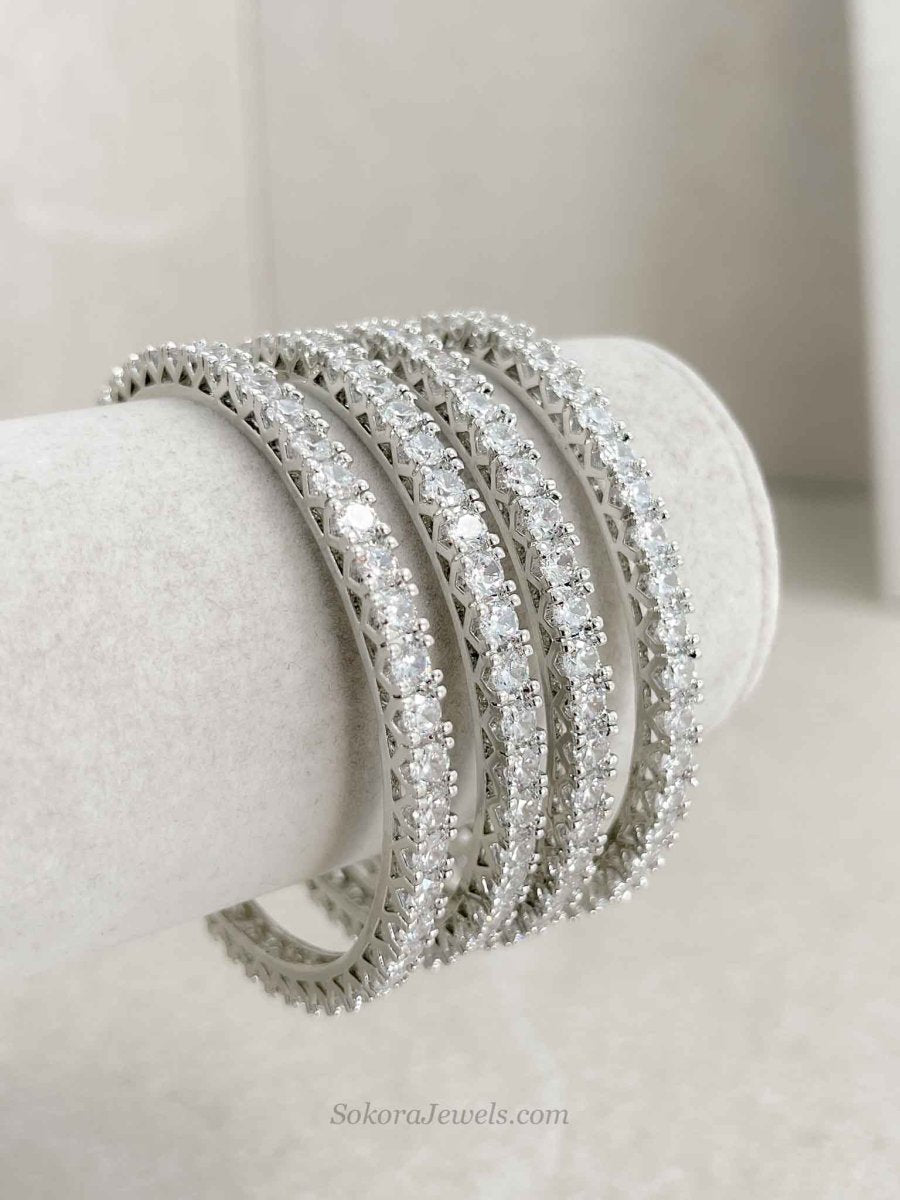 Set of 4 Silver Zircon Bangles - SOKORA JEWELSSet of 4 Silver Zircon BanglesBANGLES