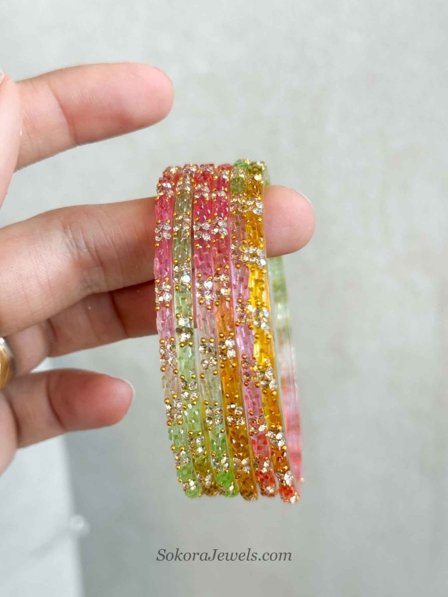 Set of 6 Glass Multicolour Bangles - SOKORA JEWELSSet of 6 Glass Multicolour BanglesBANGLES