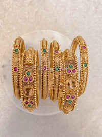 Set of 6 Ruby and Green Detail Gold Bangles - SOKORA JEWELSSet of 6 Ruby and Green Detail Gold BanglesBANGLES