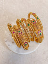 Set of 6 Ruby and Green Detail Gold Bangles - SOKORA JEWELSSet of 6 Ruby and Green Detail Gold BanglesBANGLES