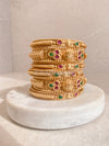 Set of 6 Ruby and Green Detail Gold Bangles - SOKORA JEWELSSet of 6 Ruby and Green Detail Gold BanglesBANGLES