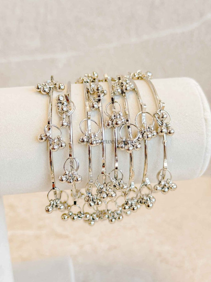 Set of 8 Kashmiri Bangles with Ghungroo - Silver - SOKORA JEWELSSet of 8 Kashmiri Bangles with Ghungroo - SilverBANGLES