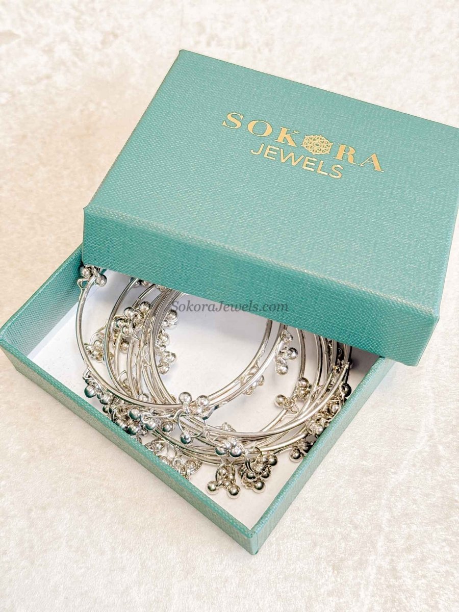 Set of 8 Kashmiri Bangles with Ghungroo - Silver - SOKORA JEWELSSet of 8 Kashmiri Bangles with Ghungroo - SilverBANGLES