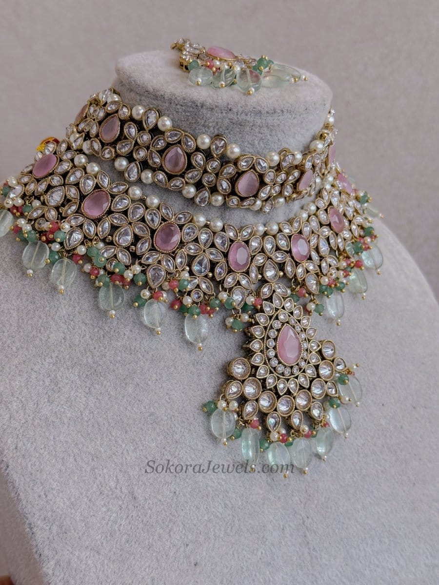 Shalini Pastel Bridal Choker & Necklace set - SOKORA JEWELSShalini Pastel Bridal Choker & Necklace setnecklace sets