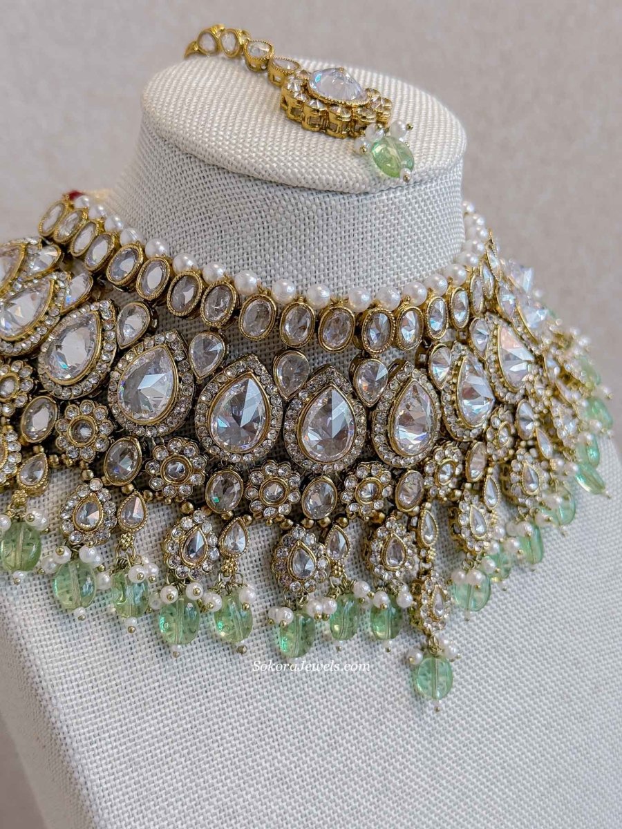 Shania Bridal Choker set - Mint - SOKORA JEWELSShania Bridal Choker set - Mint