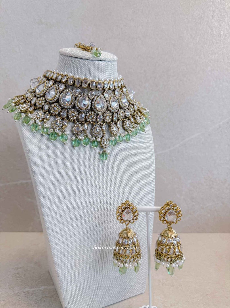 Shania Bridal Choker set - Mint - SOKORA JEWELSShania Bridal Choker set - Mint