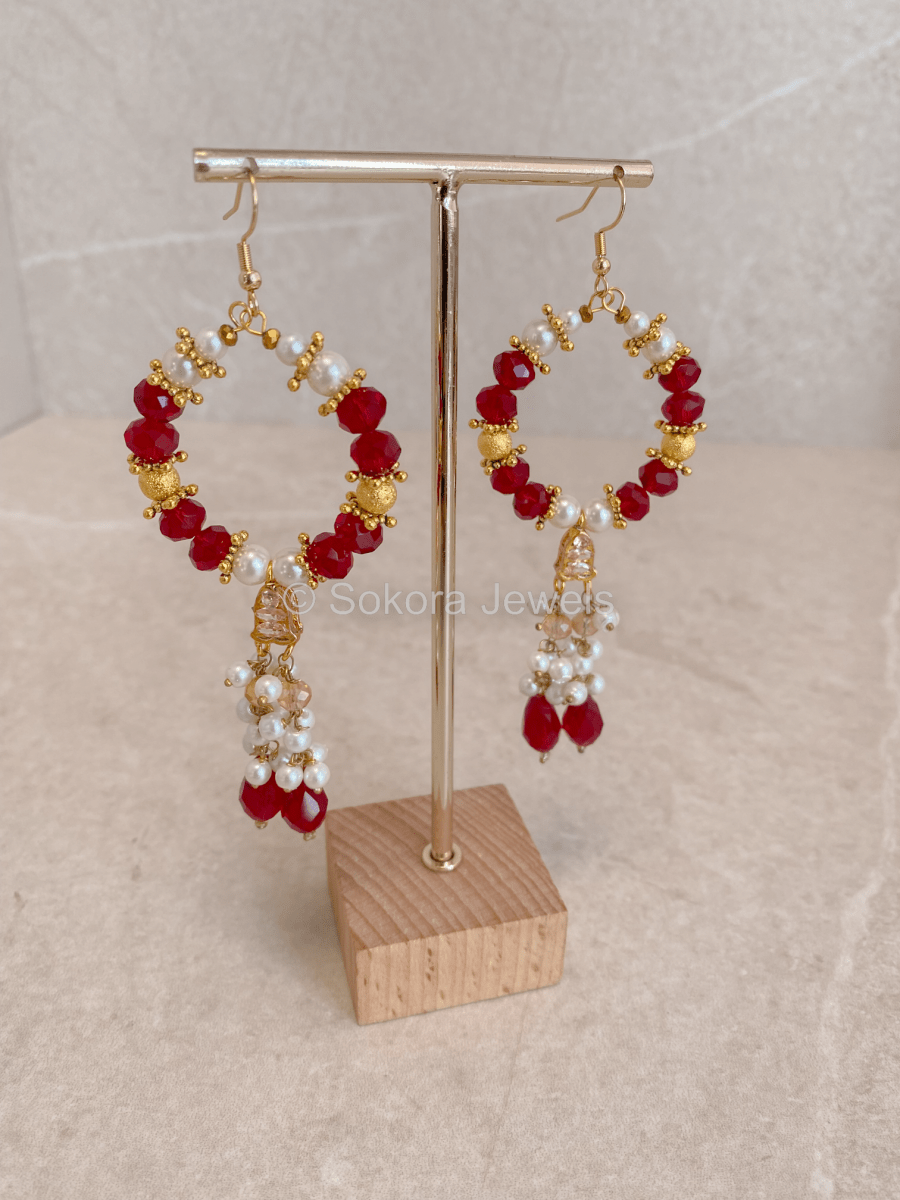 Shazna Drop Detail Hoops - Maroon - SOKORA JEWELSShazna Drop Detail Hoops - Maroon