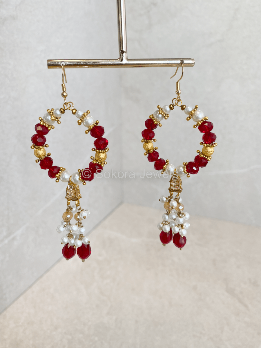 Shazna Drop Detail Hoops - Maroon - SOKORA JEWELSShazna Drop Detail Hoops - Maroon