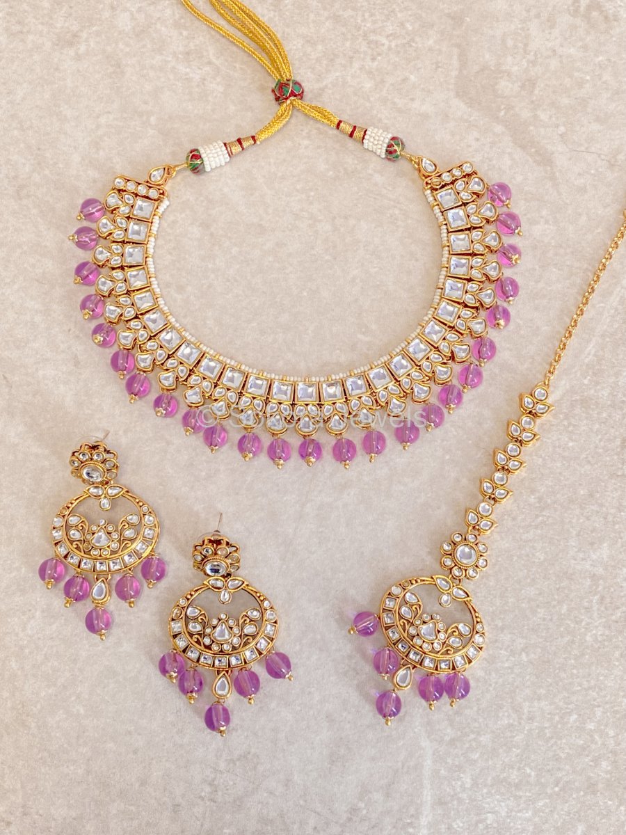 Shelly Faux Kundan Set - Lilac - SOKORA JEWELSShelly Faux Kundan Set - LilacNECKLACE SETS