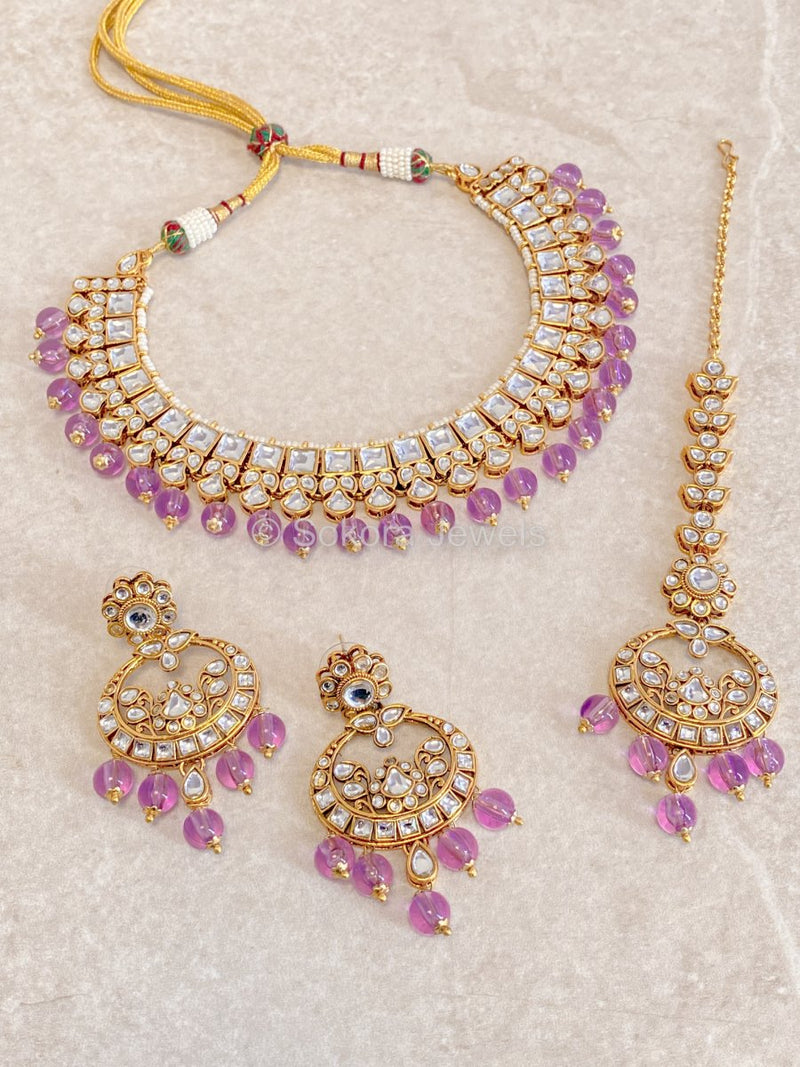 Shelly Faux Kundan Set - Lilac - SOKORA JEWELSShelly Faux Kundan Set - LilacNECKLACE SETS