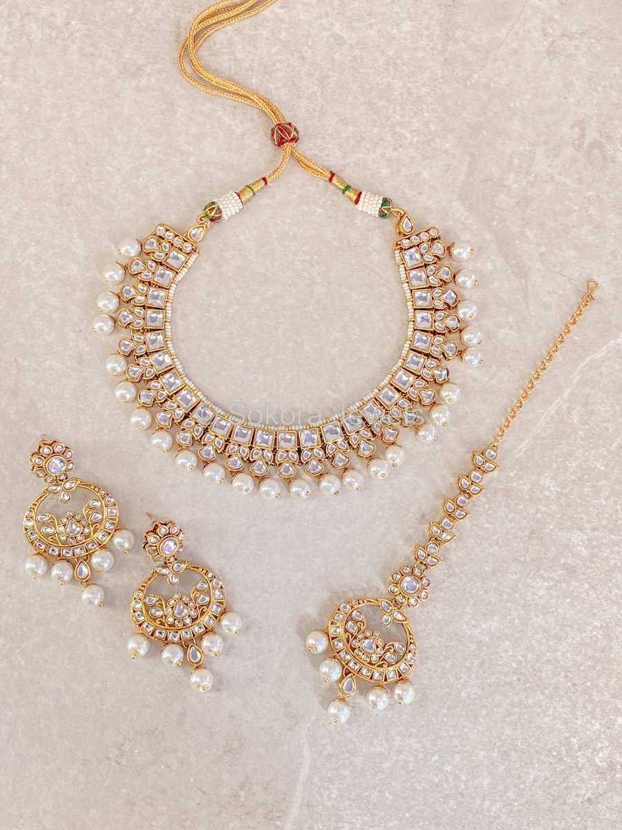 Shelly Faux Kundan Set - Pearl - SOKORA JEWELSShelly Faux Kundan Set - PearlNECKLACE SETS