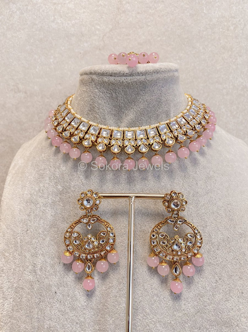 Shelly Faux Kundan Set - Pink - SOKORA JEWELSShelly Faux Kundan Set - PinkNECKLACE SETS