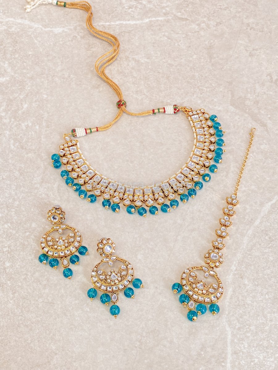 Shelly Faux Kundan Set - Teal - SOKORA JEWELSShelly Faux Kundan Set - TealNECKLACE SETS