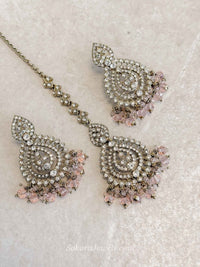 Shetal Antique Gold Earring & Tikka sets - SOKORA JEWELSShetal Antique Gold Earring & Tikka sets