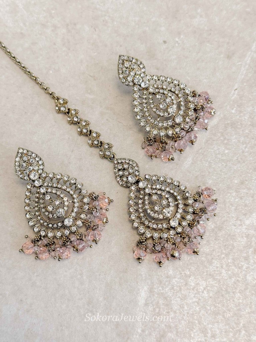 Shetal Antique Gold Earring & Tikka sets - SOKORA JEWELSShetal Antique Gold Earring & Tikka sets