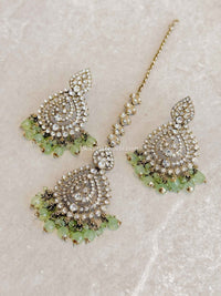 Shetal Antique Gold Earring & Tikka sets - SOKORA JEWELSShetal Antique Gold Earring & Tikka sets