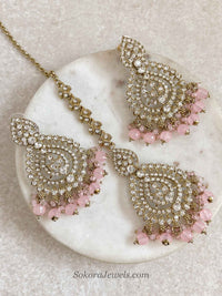 Shetal Antique Gold Earring & Tikka sets - SOKORA JEWELSShetal Antique Gold Earring & Tikka sets