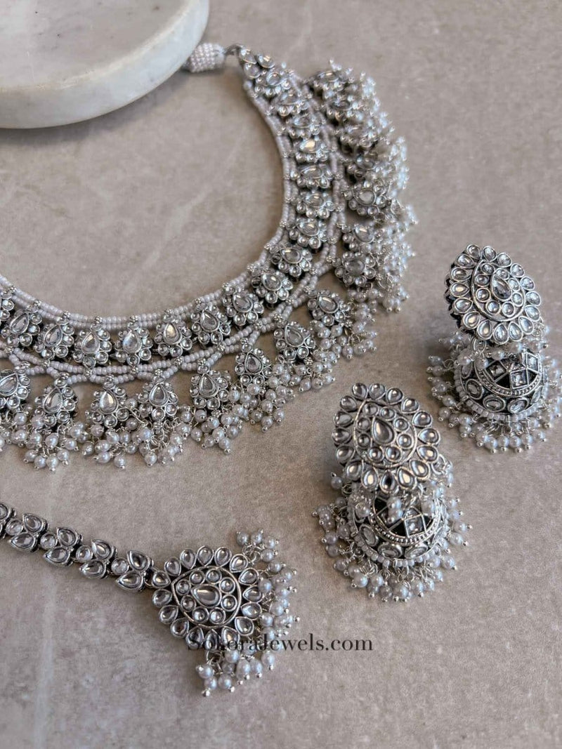 Shila Faux Kundan Set - White - SOKORA JEWELSShila Faux Kundan Set - WhiteNECKLACE SETS