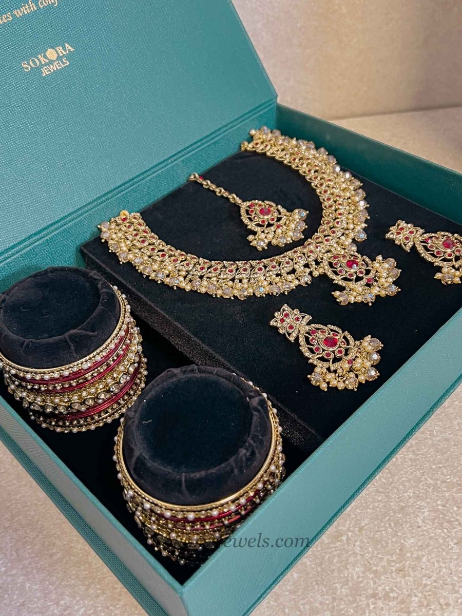 Shona 4 Piece Jewelry Set Box - Maroon - SOKORA JEWELSShona 4 Piece Jewelry Set Box - Maroon