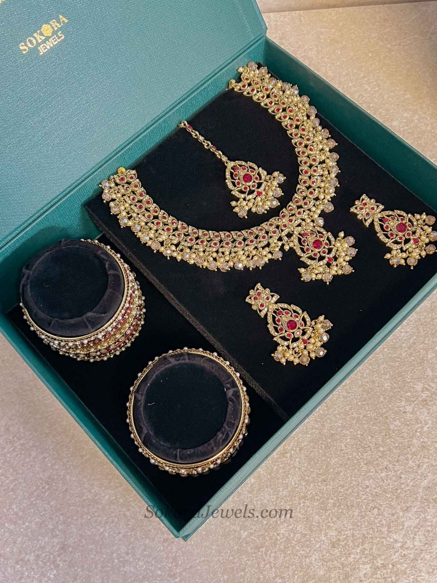 Shona 4 Piece Jewelry Set Box - Maroon - SOKORA JEWELSShona 4 Piece Jewelry Set Box - Maroon