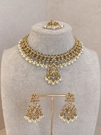 Shona Antique Gold Pendant Set - Pearl - SOKORA JEWELSShona Antique Gold Pendant Set - Pearl