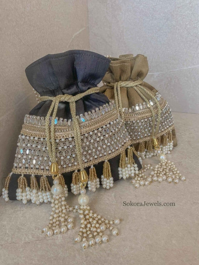 Silk & Mirror Detail Potli Bag - 2 Colour Options - SOKORA JEWELSSilk & Mirror Detail Potli Bag - 2 Colour Options