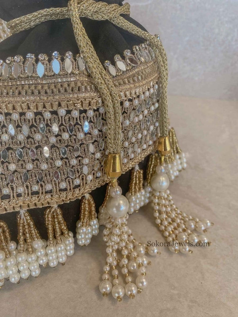 Silk & Mirror Detail Potli Bag - 2 Colour Options - SOKORA JEWELSSilk & Mirror Detail Potli Bag - 2 Colour Options