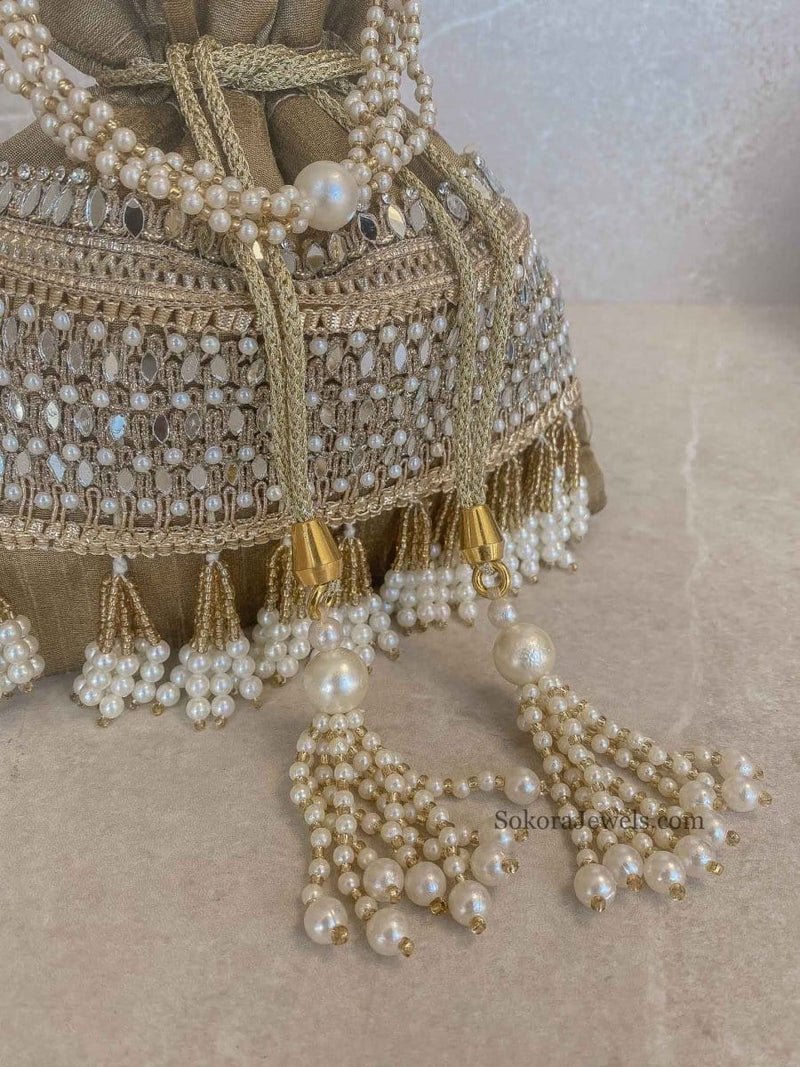 Silk & Mirror Detail Potli Bag - 2 Colour Options - SOKORA JEWELSSilk & Mirror Detail Potli Bag - 2 Colour Options