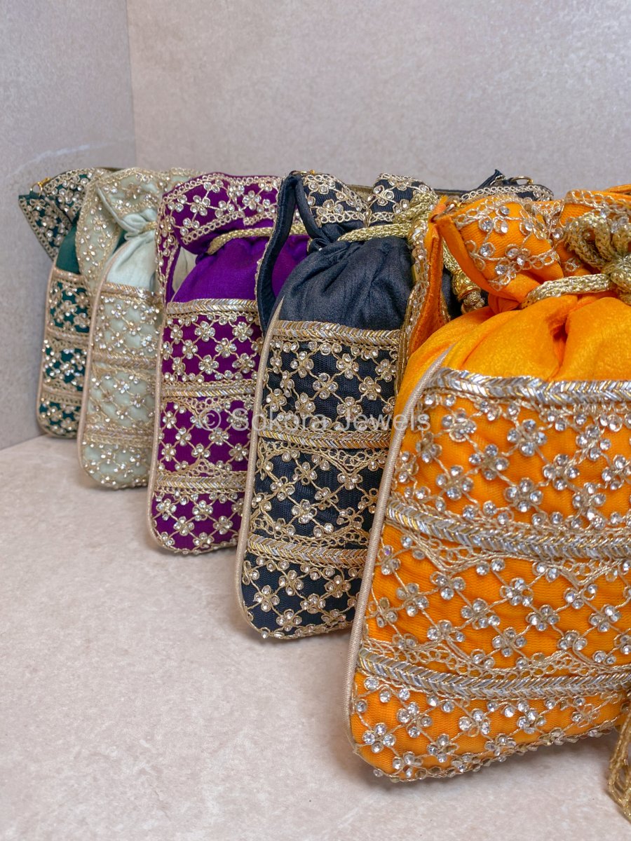 Silk & Stonework Potli Bag - SOKORA JEWELSSilk & Stonework Potli Bag