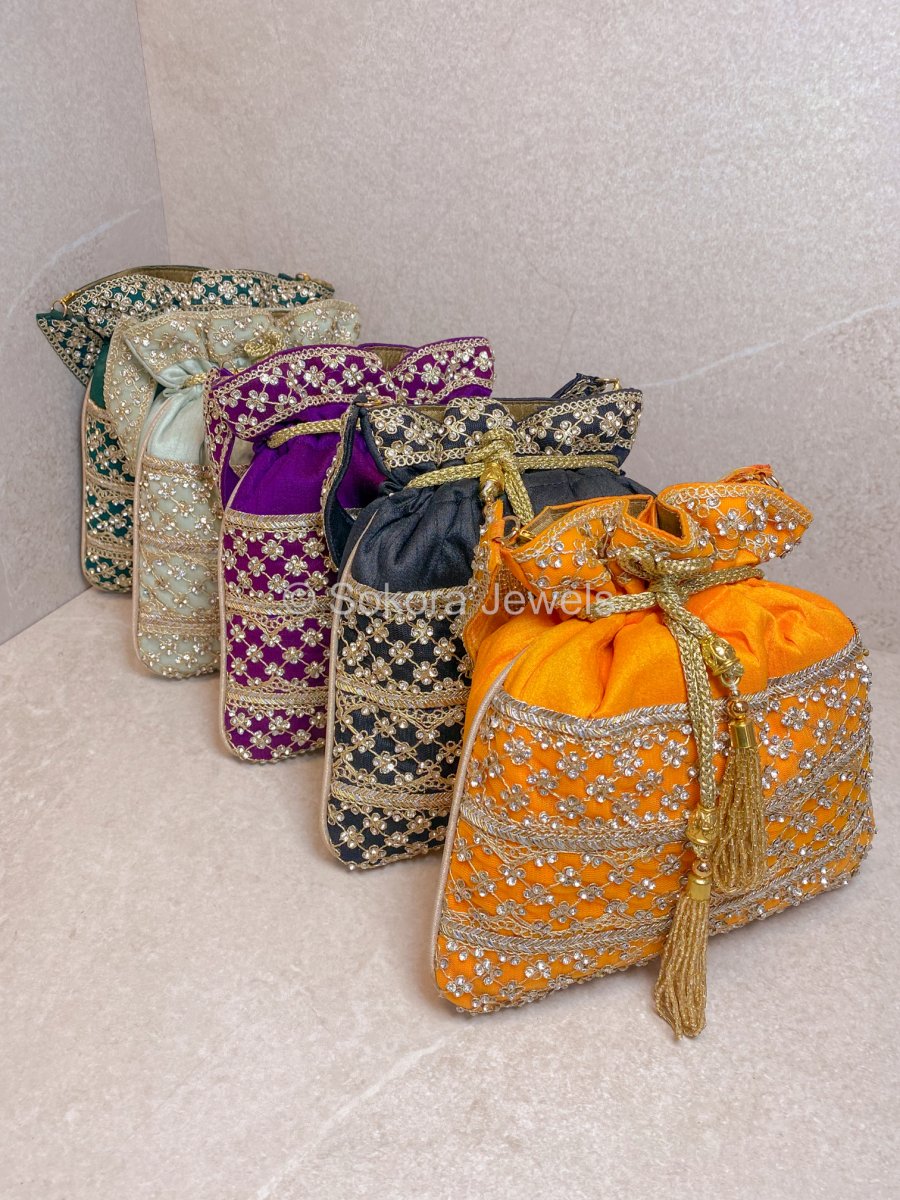 Silk & Stonework Potli Bag - SOKORA JEWELSSilk & Stonework Potli Bag