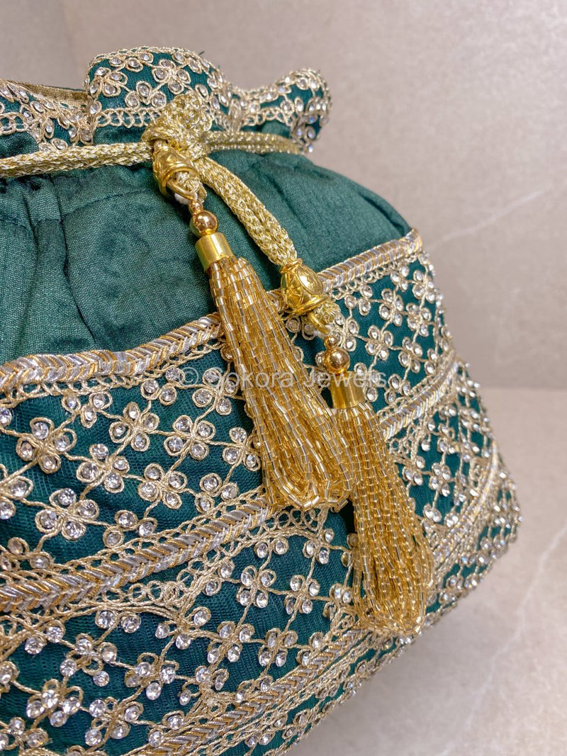 Silk & Stonework Potli Bag - SOKORA JEWELSSilk & Stonework Potli Bag