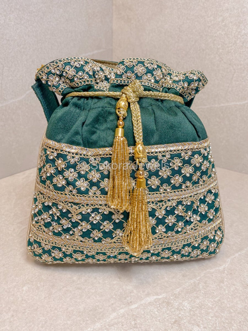 Silk & Stonework Potli Bag - SOKORA JEWELSSilk & Stonework Potli Bag