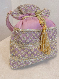 Silk & Stonework Potli Bag - Mauve - SOKORA JEWELSSilk & Stonework Potli Bag - Mauve